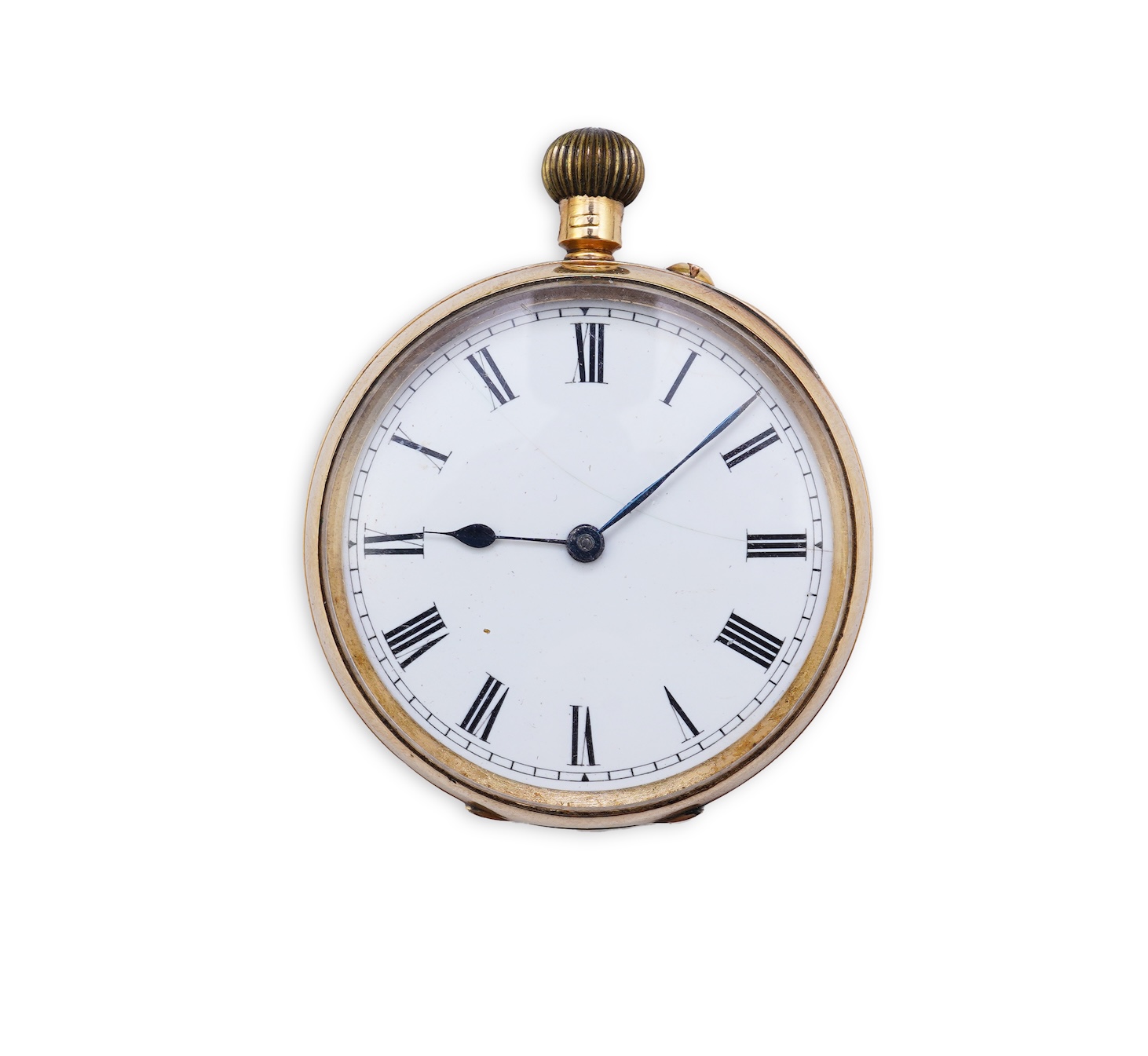 A late Victorian 18ct gold open faced keyless fob watch, by Kemp Brothers